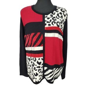 Alfred Dunner‎ Sweater Cardigan Colorblock Black Red White Women's Size XL